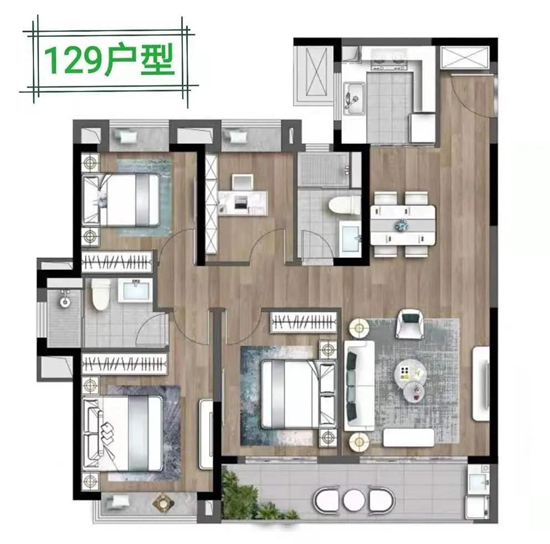 山语春风129㎡户型图