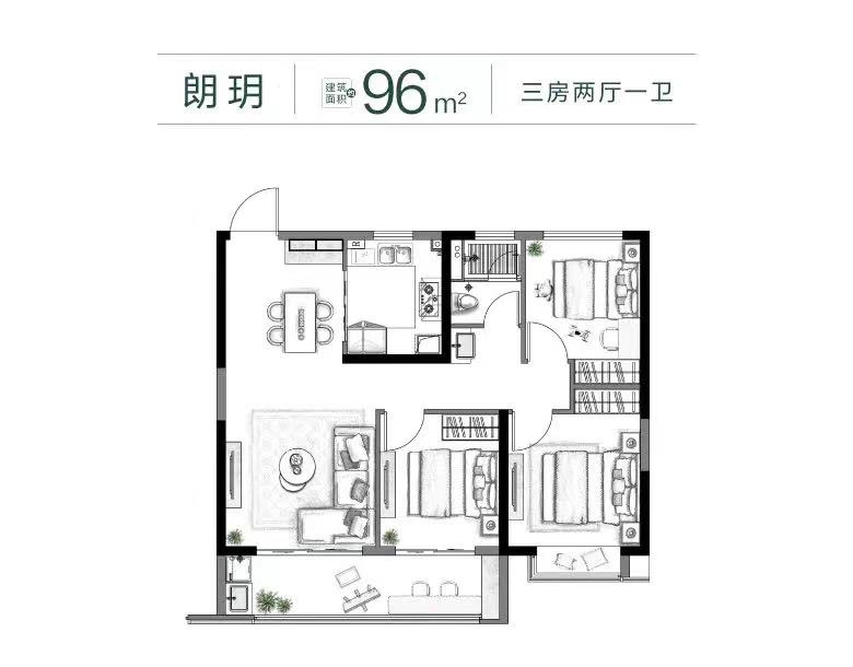 金基雅玥96㎡户型图